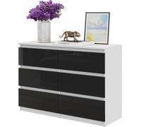 FURNICA - GABRIEL - Commode / Buffet 6 tiroirs - Blanc Mat / Noir Brillant H71cm L100cm P33cm