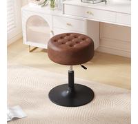 Furniliving Tabouret ottoman capitonné réglable et pivotant du milieu du siècle ; tabouret rond moderne de grande taille pour chambre à coucher, salon (marron foncé)