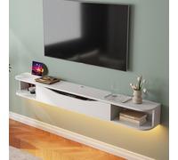 FurniNova Meuble TV flottant, 198 cm, console TV flottante, étagère TV avec 1 porte et 2 armoires pour téléviseurs jusqu'à 198 cm (blanc)