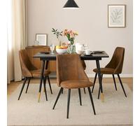 FURNISH 1 Ensemble de Salle à Manger 5 pièces : 1 Table Extensible en MDF et 4 chaises de Salle à Manger Vintage sans accoudoirs, revêtues de Daim. Style rétro pour Salle à Manger. Noir et Marron