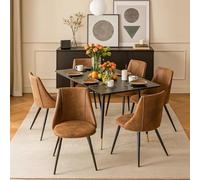 FURNISH 1 Ensemble de Salle à Manger 7 pièces : 1 Table Extensible en MDF et 6 chaises de Salle à Manger Vintage sans accoudoirs, revêtues de Daim, Style Moderne, Noir et Marron.