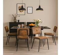 FURNISH 1 Ensemble Table et chaises 7 pièces, 1 Table Extensible en MDF et Structure métallique, 6 chaises en suédine avec Coussins de 5 cm d'épaisseur, Style Industriel pour Salle à Manger