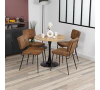FURNISH 1 Ensemble Table et Chaises de Salle à Manger avec 4 Chaises Rétro à Assise Rembourrée en Daim et Table en Métal Noir Chêne pour Les Repas en Salle à Manger la Cuisine Les Réunions de Famille