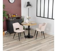 FURNISH 1 Ensemble Table et Chaises de Salle à Manger Scandinave avec 2 Fauteuils Beiges Rembourrés et Une Table en Métal Noir et Chêne pour Les Repas en Famille en Cuisine ou dans la Salle à Manger