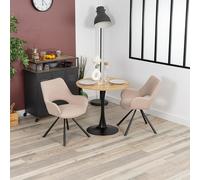 FURNISH 1 Ensemble Table et Chaises de Style Scandinave avec 2 Fauteuils Rembourrés en Tissu Beige et une Table en Métal Noir Chêne de 80 cm pour la Salle à Manger la Cuisine ou les Repas Décontractés