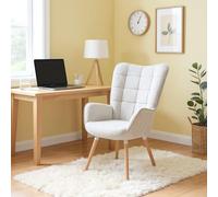 FURNISH 1 Fauteuil Beige avec Assise Épaisse au Surpiqué pour Bureau à Domicile Fauteuil Scandinave avec Accoudoirs Confortables et Dossier au Design Ergonomique pour Étude, Travail, Siège Haut 45 cm