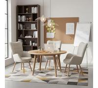 FURNISH 1 Fauteuil Beige avec Assise et Dossier Épais pour Réunion de Bureau Design Ergonomique Fauteuil Scandinave en Tissu Résistant pour Salle de Conférence d'entreprise Hauteur d'Assise 45 cm