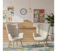 FURNISH 1 Fauteuil Beige avec Assise Rembourrée Confortable et Dossier Épais pour la Réception à Domicile Fauteuil en Tissu Durable avec Pied en Bois pour Les Halls d'Entrée des Écoles en Attente