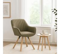 FURNISH 1 Fauteuil d'appoint scandinave en Tissu pour Salon, avec Structure en métal, Pieds en Bois de hêtre et pivotant à 360°, revêtement Vert, 58 x 61 x 83 cm