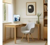 FURNISH 1 Fauteuil de Bureau Rotatif, Chaise de Travail en Tissu Beige avec Pieds en Bois, Style Moderne Scandinave, Siège Ergonomique 360° Pivotant pour Bureau, Home Office, Salle de Réunion