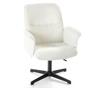 FURNISH 1 Fauteuil de Coiffeuse Blanc avec Dossier siège réglable en Hauteur pour Chambre à Couche Fauteuil Ergonomique pivotant à 360° en Tissu éponge sans roulettes