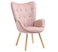 FURNISH 1 Fauteuil en Tissu Rose avec Assise Épaisse pour Balcon Salon Chaise de Loisirs Confortable de Style Scandinave avec Pieds en Bois Accoudoir Rembourré pour Coiffeuse