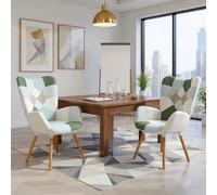 FURNISH 1 Fauteuil Patchwork Aqua avec Assise et Dossier Épais pour Réunion de Bureau Design Ergonomique Fauteuil Scandinave en Tissu Résistant pour Salle Conférence Entreprise Hauteur d'Assise 45 cm