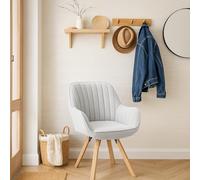 FURNISH 1 Fauteuil Rotatif d'Entrée, Chaise de Salon en Tissu Beige avec Structure en Bois, Siège Ergonomique 360° Pivotant, Meuble Polyvalent pour Entrée, Salon, Bureau, Cuisine, Chambre