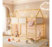 FURNISH 1 Lit d'Étage pour Enfants de 90×200cm Simple Bas Lit d'Étage avec Escalier Cadre en Bois Massif Couleur Bois Adapté à Chambre d'enfants pour Optimiser l'espace Assurer Sécurité des Enfant