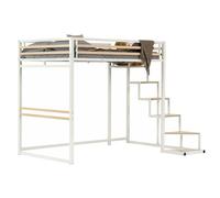 FURNISH 1 Lit Mezzanine Double Blanc avec Cadre en Bois et Métal pour Chambre d'enfant, Lit Superposé Industriel avec Sommier à Lattes Échelle pour Chambre à Coucher 140x200cm (Matelas Non Inclus)