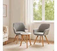 FURNISH 1 Lot de 2 Fauteuil de Salon Gris en Tissu avec Pieds en Bois, Siège Rotatif 360°, Style Scandinave, Confort et Polyvalence pour Salon et Bureau 60X58X83CM