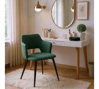 FURNISH 1 Lot de 2 Fauteuils de Toilette Verts avec Dossier en Tissu Doux pour Coiffeuse de Chambre Fauteuil rétro scandinave avec Assise rembourrée Pieds en Métal Noir pour la Toilette