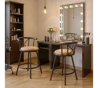 FURNISH 1 Lot de 2 Tabourets de Coiffure Pivotants Industriels avec Dossier Rotatif à 360°, Hauteur d'Assise de 63 Cm, Tabourets Hauts Vintage avec Repose-Pieds Confortables pour Salons de Beauté