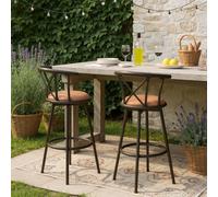 FURNISH 1 Lot de 2 Tabourets de Jardin Pivotants Industriels avec Dossier, Rotation à 360°, Tabourets Hauts Vintage avec Repose-pieds, Cadre en Métal Noir Durable, Siège Marron pour les Loisirs en Ple
