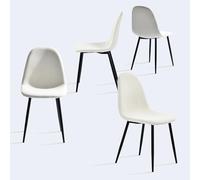 FURNISH 1 Lot de 4 Chaises à Manger en Tissu Beige avec Dos Garnie pour Salle à Manger Cuisine Assise Confortable Économiseur d'Espace avec Pieds Métalliques un Style Scandinave pour Cafés Restaurants