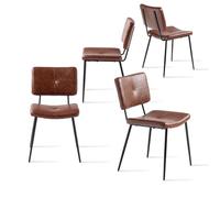FURNISH 1 Lot de 4 chaises de salle à manger en cuir huilé avec pieds en métal et dossier pour cuisine, salon, salle à manger industrielle vintage avec siège rembourré, marron foncé