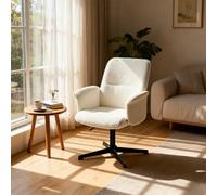 FURNISH 1 Modern Bouclé Living Room Single Chair with Wood Frame, Adjustable Height & 360° Swivel, Upholstered Accent Chair for Lounge Or Home Office White 62.5 x 59.5 x 81-93 cm