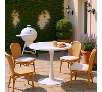 FURNISH 1 Table Basse Ronde de Style Scandinave pour Terrasse, en Bois Composite et Métal, Structure Basse Idéale pour Se Détendre et Prendre Un Goûter dans Le Jardin ou sur la Terrasse