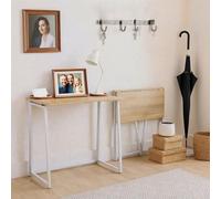 FURNISH 1 Table Console Pliante en Bois de Chêne Durable pour l'entrée Table d'entrée Compacte et Pliable au Design Scandinave avec Cadre en Métal Blanc pour Une Utilisation Quotidienne à la Porte