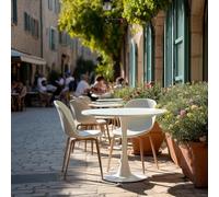 FURNISH 1 Table d'Attente Ronde Blanche Épurée, Fabriquée en Bois d'Ingénierie et en Métal Son Design Robuste et Confortable Est Idéal pour Les Salles d'Attente et Les Espaces de Détente des Clients
