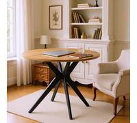 FURNISH 1 Table de Bureau Ronde Vintage en Bois Composite et Métal, Élégante Table Rétro en Chêne et Noir, Espace de Travail Pratique pour la Maison, Le Bureau et Les Tâches Quotidiennes