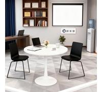 FURNISH 1 Table de Conférence Ronde Blanche Minimaliste en Bois Composite et Métal Pouvant Accueillir de 2 à 4 Personnes pour Les Réunions en Petits Groupes et Les Discussions de Projet au Bureau