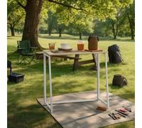 FURNISH 1 Table de Jardin Pliante avec Structure en Métal Léger pour Les Repas de Jardin Table de Jardin Portable en Bois de Chêne pour Les Activités de Terrasse en Plein Air Thé de l'après-midi