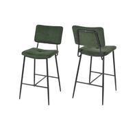 FURNISH 1 Tabouret Bar Lot de 2, Rembourré, Siège 68 cm de Haut,Vert | Industriel,Dossier en Bouclette Pieds en Métal, Tabourets Haut pour Îlot Central Cuisine, Salle à Manger,Salon