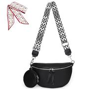 Furnishk Crossbody Leather Bags, Crossbody Waist Bags for Women, 3 Compartments (Black)