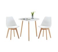 FURNITABLE Ensemble de salle à manger 3 pièces - Table à manger ronde avec 2 chaises - Table en bois pour balcon, cuisine, salon (table blanche + 2 chaises blanches)