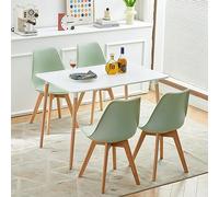 FURNITABLE Ensemble de Salle à Manger Rectangulaire 110 cm Avec 4 Chaises Pour Salon, Cuisine, Bureau (Table Blanche + Chaises Vertes)
