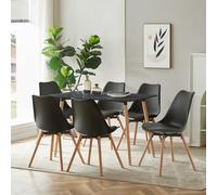 FURNITABLE Ensemble de salle à manger rectangulaire avec 6 chaises pour cuisine, salle à manger et salon (table noire + 6 chaises de salle à manger noires), SG-BK+OT-6B