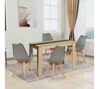 FURNITABLE Ensemble de salle à manger rectangulaire en bois avec 4 chaises et 4 chaises grises de 110 cm pour salon, cuisine, bureau