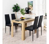 FURNITABLE Ensemble de salle à manger rectangulaire en bois avec table 110 x 70 cm + 4 chaises noires pour 4 personnes, cuisine, salon, bureau
