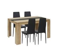 FURNITABLE Ensemble de salle à manger rectangulaire en bois de 160 x 70 cm + 4 chaises noires pour salon, cuisine, bureau
