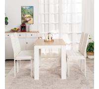FURNITABLE Ensemble de salle à manger rectangulaire en bois de chêne blanc + 4 chaises blanches modernes pour salon, cuisine, bureau (120 x 70 x 75 cm, 41,5 x 40 x 99,5 cm)