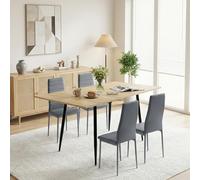 FURNITABLE Ensemble de salle à manger rectangulaire extensible avec 4 chaises pour cuisine, salon, bureau, 120-160 cm (table en chêne + 4 chaises gris foncé)