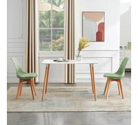 FURNITABLE Ensemble de Salle à Manger Rectangulaire - Table de Cuisine 110 cm Avec 2 Chaises pour Salon, Bureau (Table Blanche + Chaises Vertes)