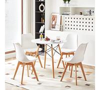 FURNITABLE Ensemble de table de salle à manger ronde avec 4 chaises blanches, ensemble de salle à manger pour salle à manger cuisine salon