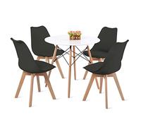 FURNITABLE Ensemble de table de salle à manger ronde avec 4 chaises noires pour salle à manger, cuisine, salon