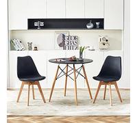 FURNITABLE Ensemble de table et chaises, groupe de salle à manger noir avec 2 chaises noires pour cuisine, salle à manger, bureau