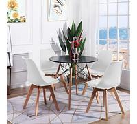 FURNITABLE Ensemble de table et de chaises, table noire avec 4 chaises blanches, pour cuisine, salle à manger, bureau