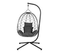 FURNITABLE Fauteuil Suspendu Interieur avec Coussin Jusqu'à 150 kg,Fauteuil Oeuf d'extérieur ou d'intérieur, Chaise de Détente pour Salon, Balcon, Jardin, Terrasse,Chambre d'enfant,Gris