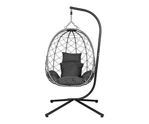 FURNITABLE Fauteuil Suspendu Interieur avec Coussin Jusqu'à 150 kg,Fauteuil Oeuf d'extérieur ou d'intérieur, Chaise de Détente pour Salon, Balcon, Jardin, Terrasse,Chambre d'enfant,Gris